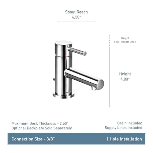Moen Align Matte Black One-Handle Single Hole Low Profile Modern Bathroom Faucet with Drain Assembly, 6191BL