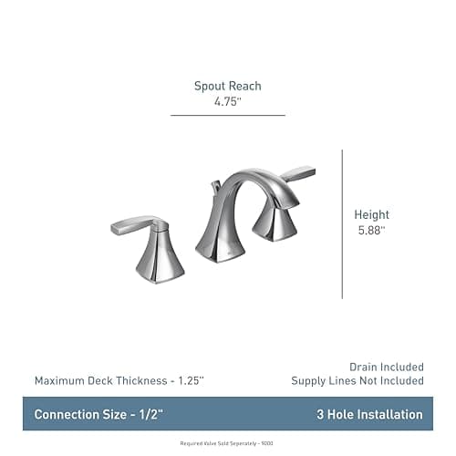 Moen Voss Oil-Rubbed Bronze Two-Handle Widespread 3-Hole High-Arc Lavatory Faucet with Vanity Drain Assembly for Bathroom Sink, T6905ORB