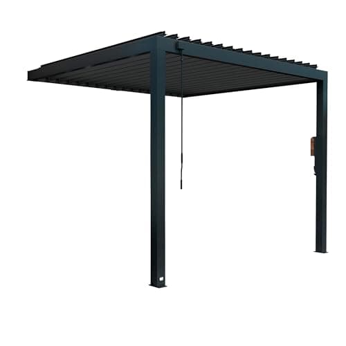 Backyard Discovery Evanston 10'x10' Galvanized Steel Wall-Mounted Louvered Pergola Kit with Adjustable Roof, Shade, Rain Protection, High-Wind Rating, PowerPort, Gutter System for Outdoor Patio, Deck