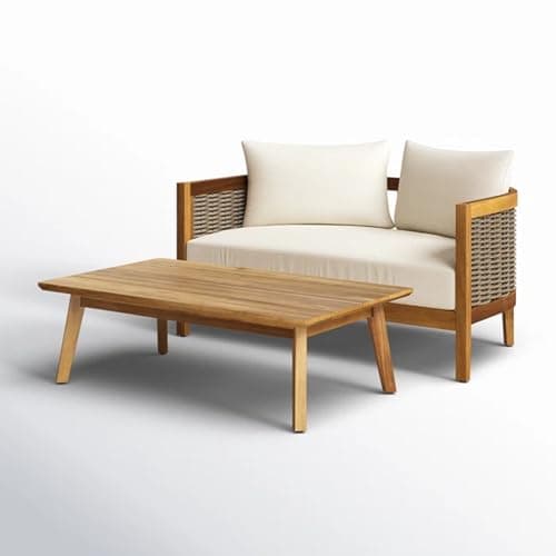 Merax 5-Piece Outdoor Acacia Wood Wicker Conversation Set with 3 Seater Sofa,Loveseat,2 Chairs and Coffetable for Backyard