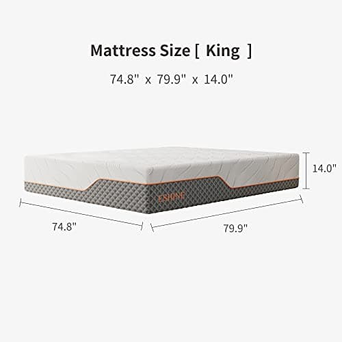 ESHINE 14" Hybrid Mattress King + Adjustable Bed Frame - Luxury Gel Memory Foam, Upholstered Bed Frames with Massage, USB, Under Bed Night Light, Head and Foot Incline, 3100 Series, King