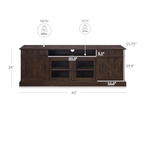 BELLEZE 65 Inch Modern Farmhouse Industrial Style Entertainment TV Stand for TVs Up to 70 Inches, Versatile Media Cabinet with Shelves and Storage - Veropeso (Espresso)