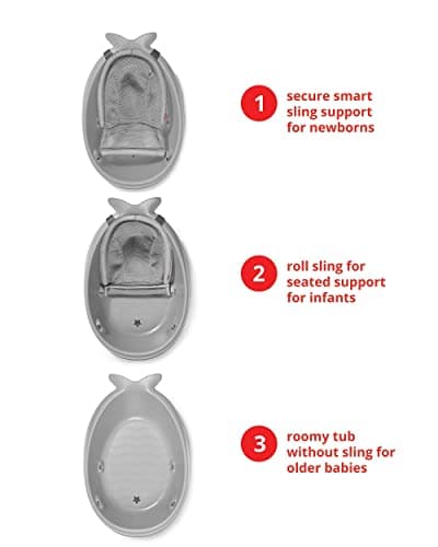 Skip Hop Infant Bath Tub 3-Stage Grow With Baby Smart Sling MOBY Bathtub Grey Age 0+