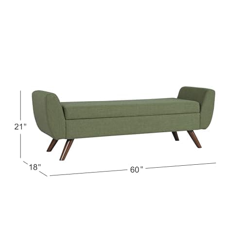 HomePop Modern Storage Bench with Wood Legs Home Décor|Bench with Storage for Living Room & Bedroom - Olive Green Woven
