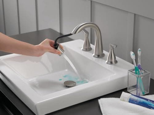 Delta Faucet Broadmoor Pull Down Bathroom Faucet Brushed Nickel, Bathroom Faucet, Widespread Bathroom Faucet 3 Hole with Magnetic Docking, Bathroom Sink Faucet, SpotShield Stainless 35765LF-SPPD