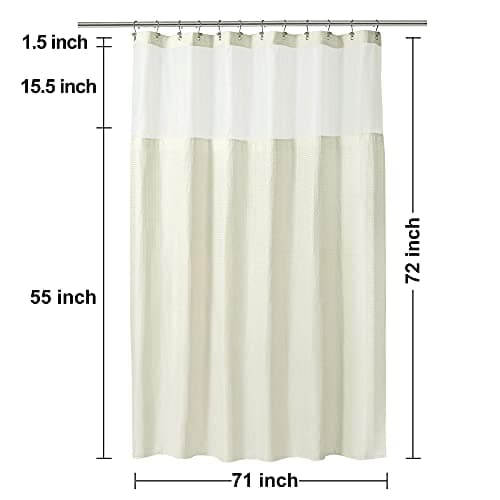 N&Y HOME Waffle Weave Shower Curtain with Snap-in Fabric Liner & Hooks Set - Hotel Style Cream Shower Curtain for Bathroom, Water-Repellent & Washable, Mesh Top Window - 71x72, Cream