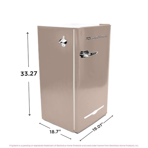 Frigidaire Retro Compact Fridge with Chiller, 3.2 cu ft Countertop Fridge with Built-In Bottle Opener, Compact Refrigerator for Office, Bedroom, Dorm Room or Cabin - 16.5" D x 19" W x 31" H (Coral)