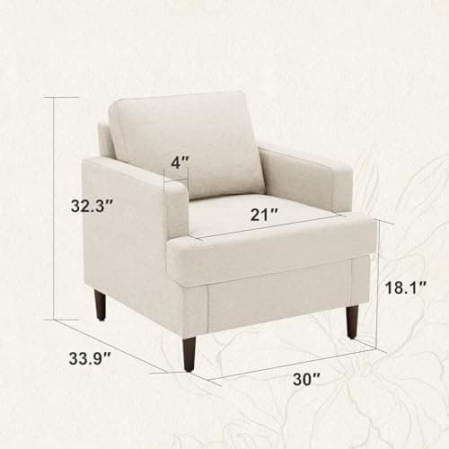 Mid-Century Accent Chair,Modern Linen Fabric Armchair for Living Room,Comfy Upholstered Reading Accent Chairs for Bedroom,Single Sofa Chair with Wood Legs (Beige, 2 Pack)