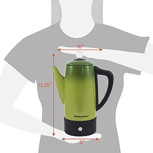 Elite Gourmet EC812G Vintage 50’s Electric Coffee Percolator Clear Brew Progress Knob Cool-Touch Handle Cord-less Serve, 12-Cup, Retro Green