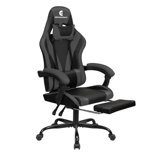 Gaming Chair with Linkage Armrest & Footrest, High Back Video Gaming Chair, Black/Grey