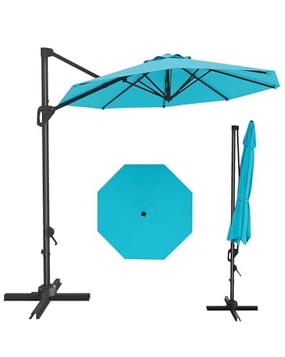10FT Patio Umbrella Outdoor Large Cantilever Umbrella w/Base Included Market Sun Shade Windproof Offset Umbrella with 360-Degree Rotation for Garden Deck Pool Patio, Turquoise Blue