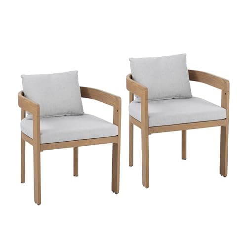 Christopher Knight Home Aluminum Dining Chair Set of 2, Armchairs with Cushions, Barrel Accent Chair, Wood-Like Finish, Comfy Seating Kitchen Side Chair Set for Balcony, Backyard, Garden, Teak