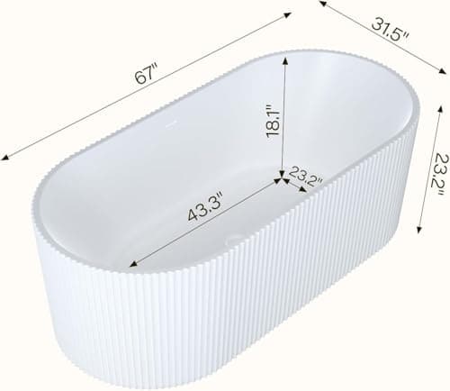 67" Free Standing Tub, Standalone Soaking Pleated Bathtub, Easy Install Freestanding Bathtub, Modern Design for Bathrooms, White