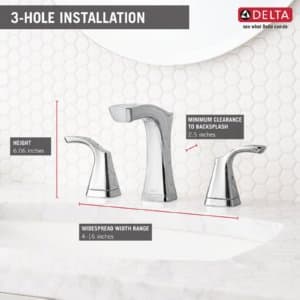 DELTA FAUCET Tesla Widespread Bathroom Faucet Brushed Nickel, Bathroom Faucet 3 Hole, Diamond Seal Technology, Metal Drain Assembly, Stainless 3552-SSMPU-DST