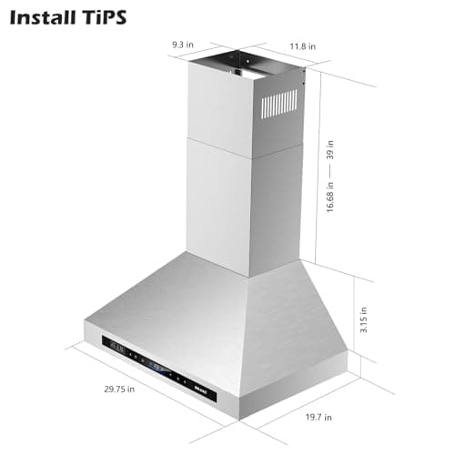 Wall Mount Range Hood 30 inch，900 CFM Kitchen Hood with Voice/Gesture/Touch Control，Vent Hood in Stainless Steel With Ducted/Ductless Convertible, 4 Speed Exhaust Fan
