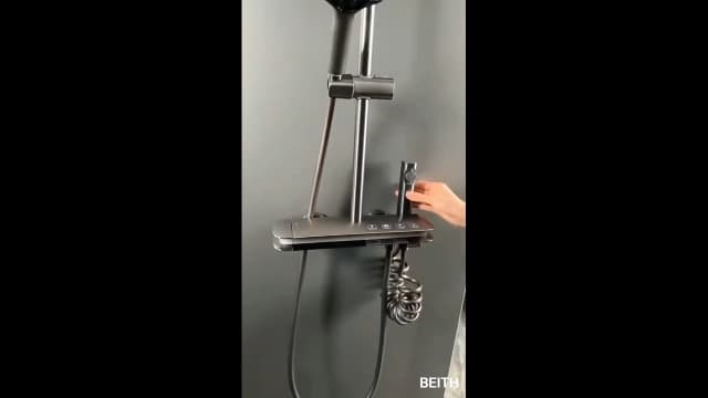 BEITH Thermostatic Shower System, 4 Piano Keys UFO Shower Faucet Set, 31x20cm Square Shower Set, Digital Display, 360° LED Ambient Light, Hydroelectric Power, with Bathtub Faucet (Gun Gray)