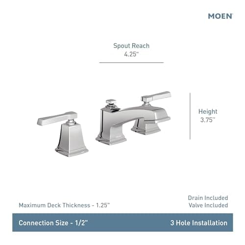 Moen Boardwalk Brushed Nickel Two-Handle High Arc Widespread Bathroom Sink Faucet for 3-Hole Setups with Valve Included, TV6220BN