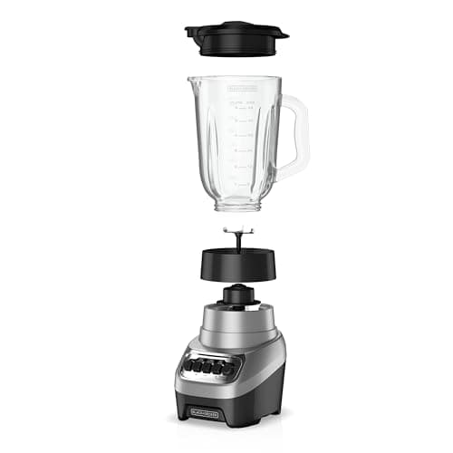 BLACK+DECKER PowerCrush Countertop Blender, 6-Cup Glass Jar, For Smoothies and More, Stainless Steel Blade, 4 Speed Settings to Puree, Crush Ice, Chop, Dice, and Pulse, Dishwasher Safe, 700W Motor