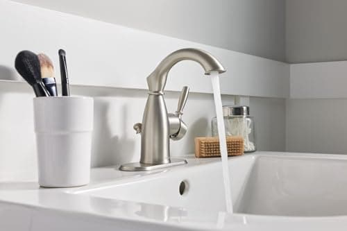 Moen Sarona Spot Resist Brushed Nickel One-Handle Single Hole Rustic Farmhouse Bathroom Sink Faucet with Optional Deckplate, 84144SRN