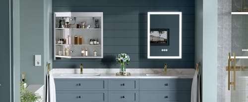16x24 Inch Medicine Cabinet with Lights, Lighted Medicine Cabinet with Mirror, AL Alloy Frame, Hardwired, Recessed or Wall Mount, 3 Light Colors/Dimmable/Defog,2 Outlets&USBs, 2 Shelves