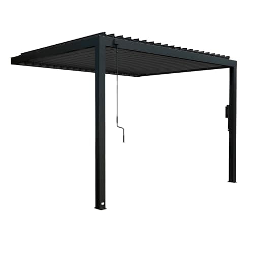 Backyard Discovery Evanston 12'x10' Galvanized Steel Wall-Mounted Louvered Pergola Kit with Adjustable Roof, Shade, Rain Protection, High-Wind Rating, PowerPort, Gutter System for Outdoor Patio, Deck