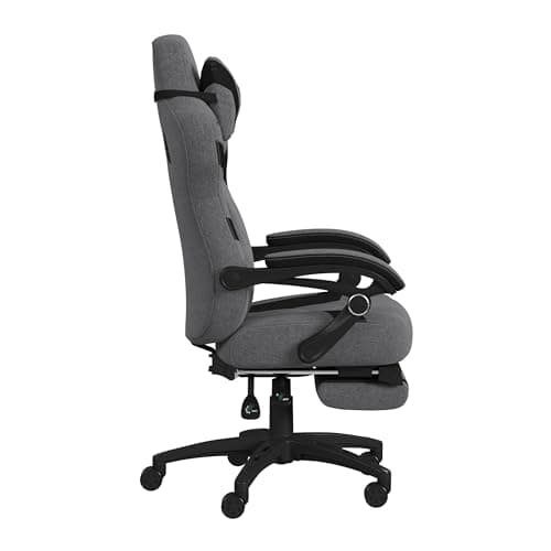 RESPAWN 110 Pro Gaming Chair - Gaming Chair with Footrest, Reclining Gaming Chair, Video Gaming Computer Desk Chair, Adjustable Desk Chair, Gaming Chairs for Adults with Headrest Pillow - Grey Fabric