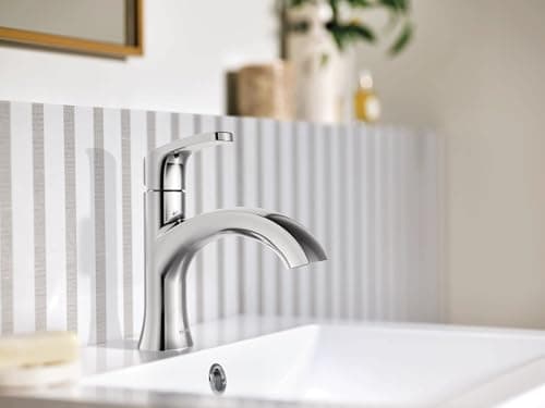 Moen Karis Chrome One-Handle Single Hole Bathroom Sink Faucet with Optional Deck Plate, 84346