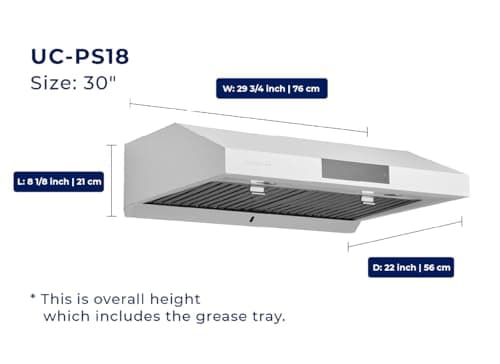 Hauslane Range Hood 30 Inch - Under Cabinet Range Hood 30" Stainless Steel Kitchen Hood, Vent Hood 30 Inches, Stove Vent Hood for Kitchen, Vent Hoods 30 Inch with LED - Chef Series PS18