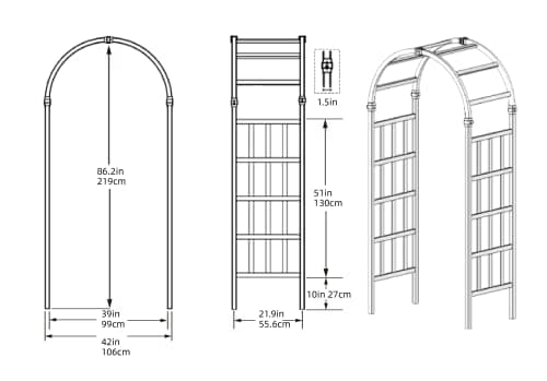 41" W x 86" H Vinyl Arbor, Vinyl Arch, Garden Arch Arbor for Outdoor, Yard, Garden, Climbing Plants - White
