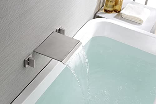 SUMERAIN Waterfall Tub Faucet Wall Mount Bathtub Faucet Brushed Nickel Dual Handle with Solid Brass Rough in Valve