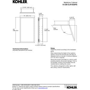 KOHLER CB-CLR1620FS Single Door Beveled Medicine Cabinet with Mirror Door & Adjustable Shelves, Rectangular Beveled Edge Frame, 16" x 20"