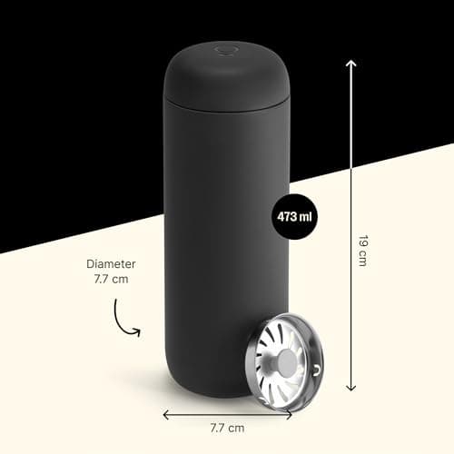 Fellow 16 oz Carter Move Travel Mug - Vacuum-Insulated Stainless Steel Travel Coffee Mug - Coffee Tumbler with Ceramic Interior and Splash Guard - Matte Black