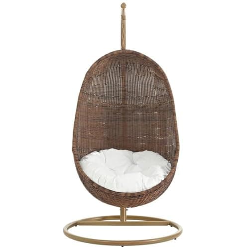 Modway EEI-2277-YLW-WHI-SET Bean Wicker Rattan Outdoor Patio Balcony Porch Lounge Swing Chair Set with Stand Coffee White