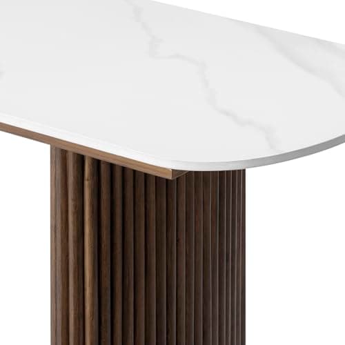 47.24" Walnut Console Table with Sintered Stone Top, Fluted Solid Wood Base Sofa Table, Mid Century Modern Entryway Table for Hallway, Behind The Couch, Living Room, Foyer, Easy Assembly