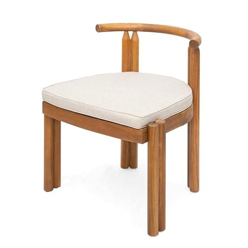 Christopher Knight Home Coves Acacia Wood Outdoor Dining Chair Set of 2 with Cushion, Wood Kitchen Side Chair, Multifunctional Patio Armless Chair, Patio Furniture Set for Outdoor Dining, Teak+ Beige