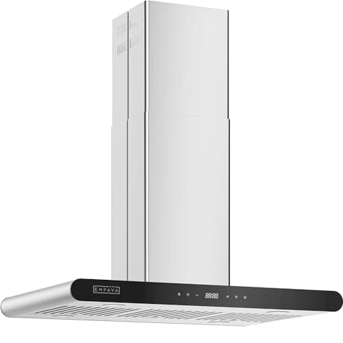 Empava 36 Inch Island Range Vent Hood Ceiling-Mount, Convertible Ducted/Ductless, 3-Speed Touch Control Timer, Stainless Steel Baffle, 4 LED Lights (Charcoal Filters Sold Separately)