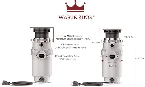 Waste King 1/2 HP Garbage Disposal with Power Cord for Kitchen Sink Food Waste, L-1001