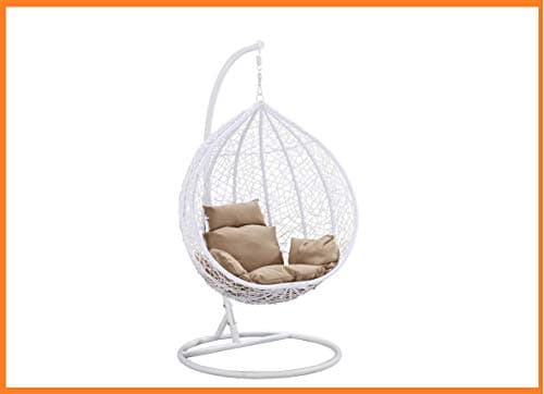 Island Gale Hanging Swing Wicker Basket Chair Outdoor Front Porch Furniture with Stand and Cushion