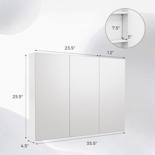GOFLAME Medicine Cabinet with Mirror, Frameless Bathroom Wall Mounted Mirror Cabinet with 3 Doors and Adjustable Shelves, Bathroom Mirror with Storage, Recess or Surface Mount Installation