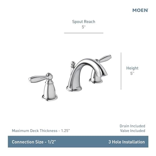 Moen Brantford Chrome Two-Handle High Arc Widespread Bathroom Sink Faucet for 3-Hole Setups with Valve Included, TV6620