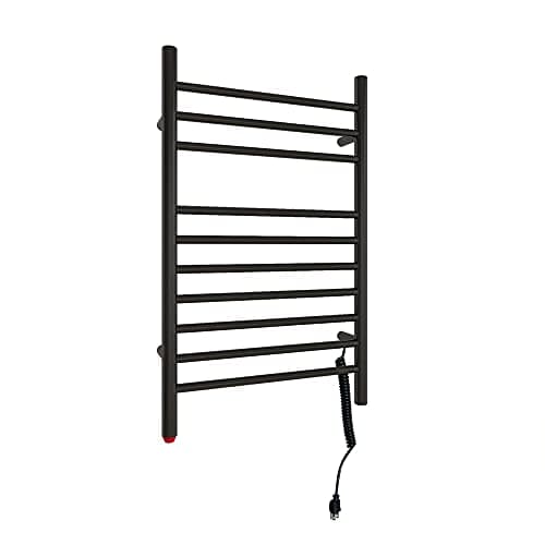 HEATGENE Towel Warmer, Compact Electric Towel Warmer for Small Bathroom, Wall-Mounted Electric Towel Racks, Plug-in/Hardwired Electric Towel Rails - Matte Black