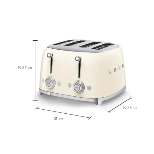 Smeg 50's Style Retro Aesthetic 4 Slice Toaster 6 Presets Extra Wide Slots Cream TSF03CRUS