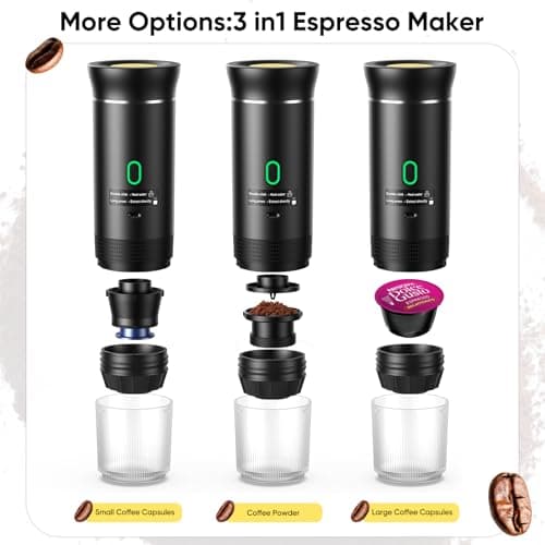 Portable Espresso maker, Travel Coffee Machine for Camping, Car Self-Heating Coffee Maker with USB-C,Compatible With Ground Coffee & NS Capsules, Portable Espresso Machine for RV, Hiking, Home