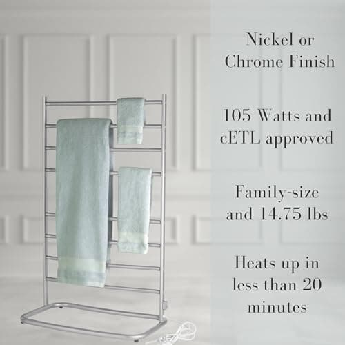 Hyde Park Towel Warmer - Free-Standing Towel Warmer Rack for Drying Towels and Garments - 39-Inch Chrome Finish Frame with 8 Bars - Model WHC
