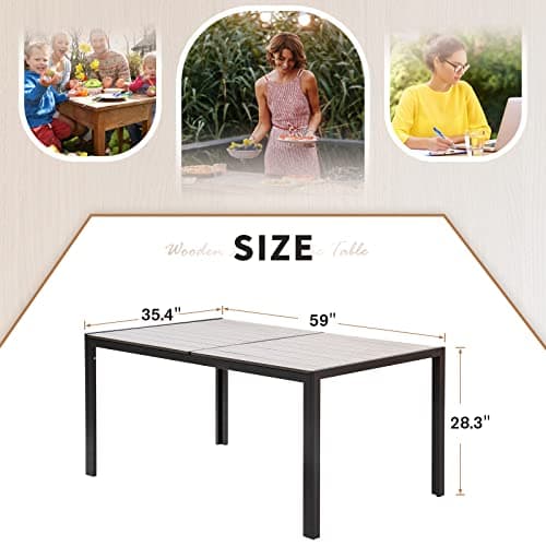 Devoko Patio Dining Table for 6 Outdoor Patio Table 59" x 35" Weather-Resistant Rectangular Table for Deck, Garden, Backyard