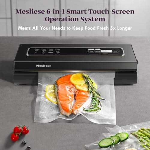 Vacuum Sealer Machine 90Kpa 6-in-1 Compact Food Vacuum Sealing Preservation System with Cutter | 2 Bag Rolls | 5 Pre-cut Bags | Dry&Moist Modes | ETL Listed (Gray)