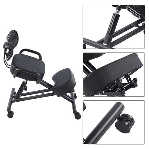 Ejoyous Kneeling Chair, Pneumatic Posture Correcting Knee Stool with Cushion Height Adjustable Rolling Orthopaedic Desk Stool for Banking Meeting Room Office Home Reception