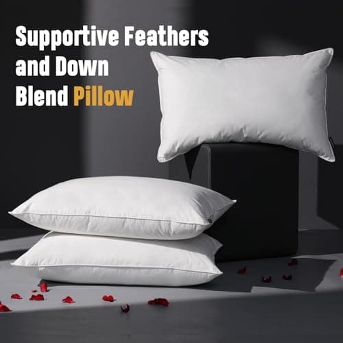 Luxury Feather Down Pillow King Size Set of 2 Pack, 100% Cotton Hotel Collection Bed Pillows for Sleeping, Down Surrounded Soft Medium Firm Pillows for Side Back Stomach Sleepers 20" x 36"