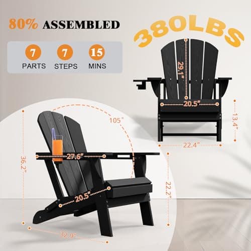 Folding Adirondack Chair Set of 8, HDPE All-Weather Patio Chairs for Outdoor, Patio, Lawn, Garden, Backyard Deck, Fire Pit - Black