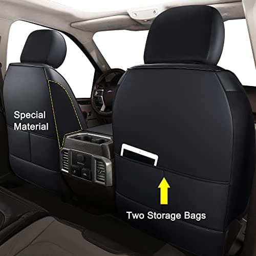 Huidasource Ford Seat Covers, Leather Pickup Seat Cushion Cover Fit for 2015-2024 Ford F150 SuperCrew & 2017-2024 F250 F350 F450 Super Duty Crew Cab XL XLT Lariat King Ranch Platinum(Full Set/Black)